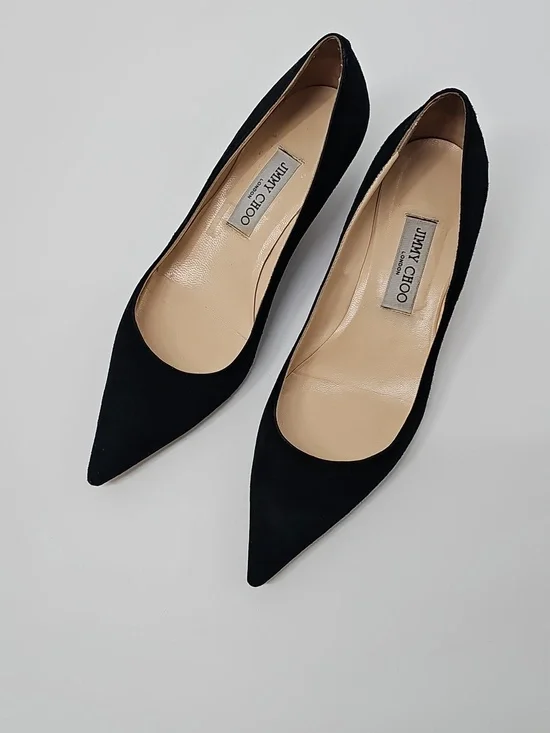 Jimmy Choo Amelia Black Suede Kitten Heels Pointed Toe Dainty Fem Made In Italy - Picture 5 of 12